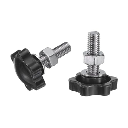 uxcell 8pcs Star Clamping Knobs with Nuts Washers, M8 x 25mm Metric 304 Stainless Steel Male Thread 32mm 6-Star Plastic Head, Threaded Stud Hand Knobs Handles Thumb Screws, Black - size: M8 x 25mm