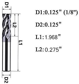 1/8" Carbide Square End Mill, HRC 45 Deg Single End 4 Flute AlTiN Coating Mill Bits… - size: 1/8 in