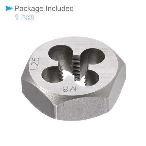 Hex Rethreading Die, M8 x 1.25 Pitch, Carbon Steel Cylindrical Pipe Threading Tool with 4 Chip Holes - (Applications: for Threading Repairing) - size: M8x1.25