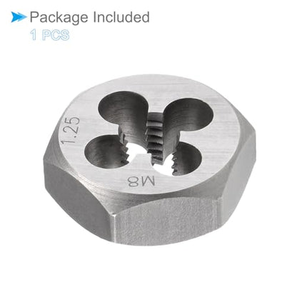 Hex Rethreading Die, M8 x 1.25 Pitch, Carbon Steel Cylindrical Pipe Threading Tool with 4 Chip Holes - (Applications: for Threading Repairing) - size: M8x1.25