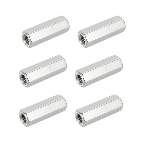 6Pcs Hex Coupling Nuts,3/8-16 UNC 50mm/1.97" Length, 304 SS - size: 3/8"-16 x 50mm