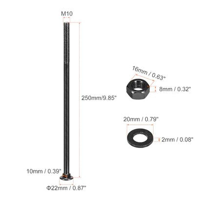 uxcell M10x250mm Square Neck Carriage Bolts with Nuts & Washers, 12Set 304 Stainless Steel Round Head Square Neck Coach Bolt Screws, Black - size: M10x250mm