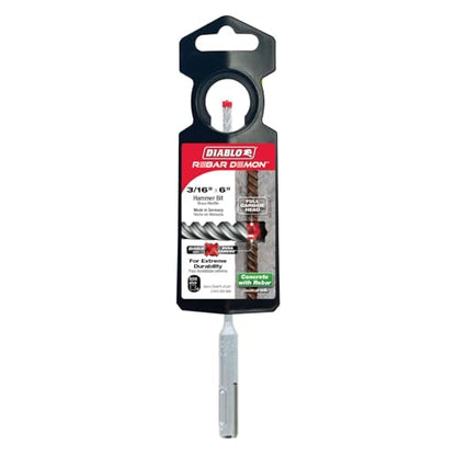 Diablo Rebar Demon SDS-Plus 4-Cutter Full Carbide Head Hammer Drill Bit - size: 6" Length x 3/16" Dia