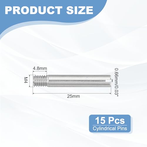 PATIKIL M4 x 25mm Slotted Cylindrical Pin, 15 Pcs 304 Stainless Steel Dowel External Thread Slotted Pin Screw for Home Furniture Cabinet Improvement, Silver Tone - size: M4 x 25mm