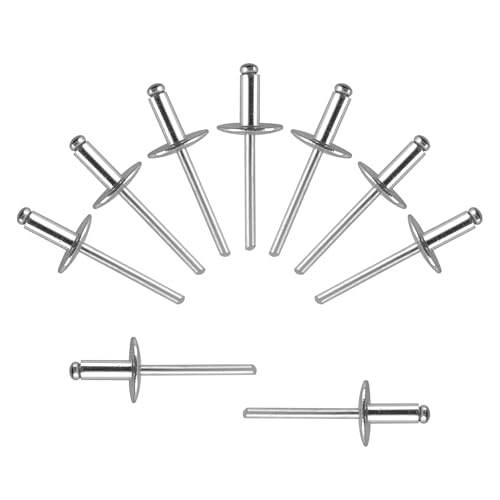 ALLCLEAN (110 pcs) 3/16 * 1/2" Large Flange Open End Aluminum Blind Rivets,4.8 * 12 Pop Blind Rivet - color: Silver, size: 3/16"*1/2"