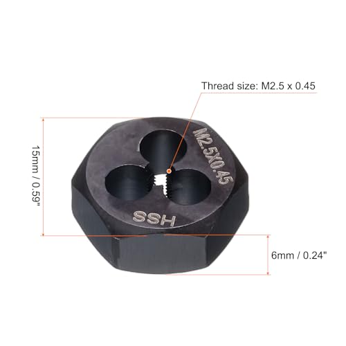 HARFINGTON Hex Threading Die M2.5 x 0.45 Metric Thread Right Hand High Speed Steel Rethreading Fixed Die Screw Cutting Tapping Repair Tool - size: M2.5 x 0.45