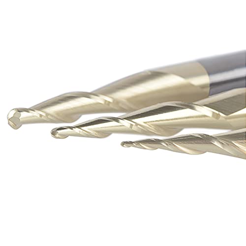 SpeTool 3Pcs Carbide Ball Nose Router Bit CNC End Mill 1/16 1/32 1/64 Cutting Radius for Wood 3D Carving Engraving MDF Oak