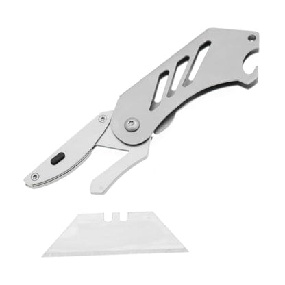 Small Utility Knife, Mini Box Cutter with Bottle Opener, Compact Portable Light Weight Everyday Carry Extra SK5 Replacement blades Foldable Quick Change Pocket EDC Gear for Carton, Carboard (Silver) - color: Silver
