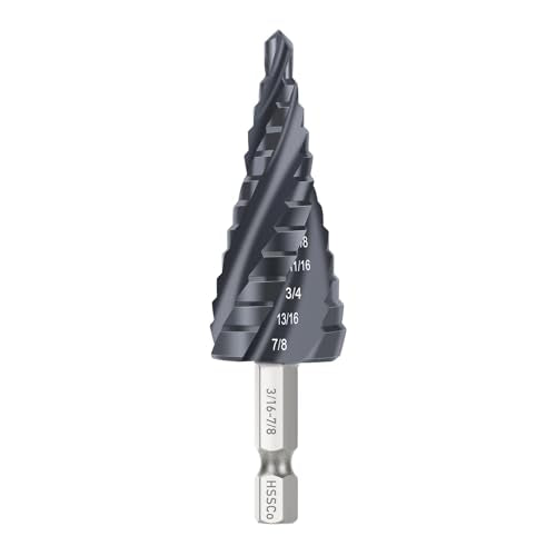M35 Four Spiral Flute Cobalt Step Drill Bit, 3/16" - 7/8"(12 Step Size) Impact Ready Unibit Step Drill Bit, 1/4" Hex Shank Step Bit for Metal, Stainless Steel, Aluminum, Plastic - style: 1PC M35 Step Drill Bit