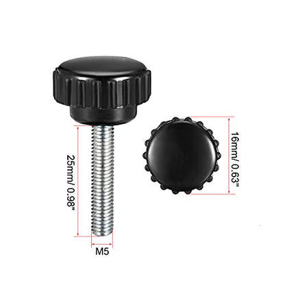 uxcell 4pcs Knurled Clamping Knobs M5 x 25mm Metric Zinc Plated Carbon Steel Male Thread Thumb Screw on Type 16mm Plastic Round Head Threaded Hand Bolt Stud Knobs Black - size: M5 x 25mm x 16mm