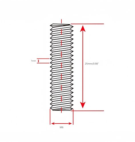 M6x 25mm Fully Threaded Rod 1mm Thread Pitch 304 Stainless Steel Right Hand Threaded Rods Bar Studs 20 Pcs - size: M6x25