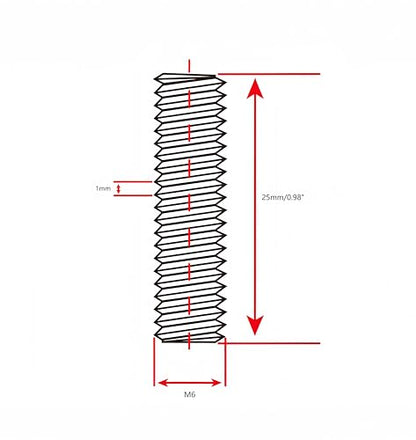 M6x 25mm Fully Threaded Rod 1mm Thread Pitch 304 Stainless Steel Right Hand Threaded Rods Bar Studs 20 Pcs - size: M6x25