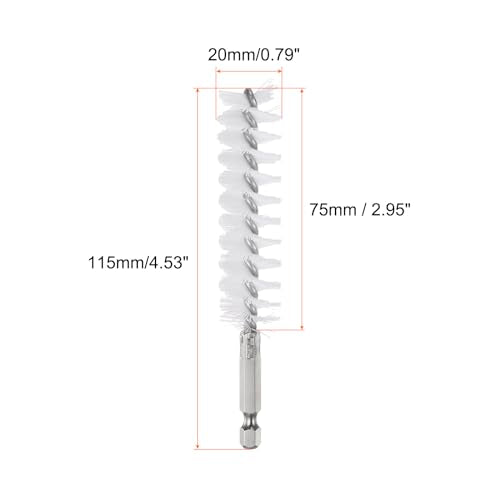 HARFINGTON 5Pcs Nylon Bore Brush 20mm Dia Cleaning Twisted Wire Brush Tube Pipe Cleaner with Handle 1/4 Inch Hex Shank for Tubes, Ports, Bearings - size: 20mm