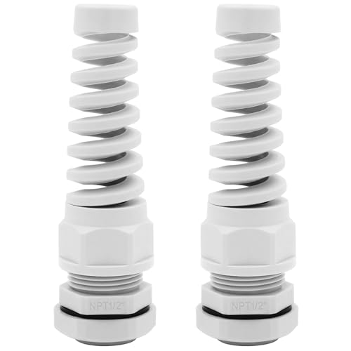 Strain Relief Cord Connector,LISTENJIALE 2Pcs NPT 1/2" Waterproof Cable Gland Flex Spiral Strain Relief Adjustable 6-12mm Cable Connector Nylon Joint with Gaskets(Grey) - color: Grey, size: NPT 1/2" (2-Pack)