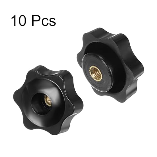 HARFINGTON 10pcs Star Knobs M6 Female Thread 38mm Head Plastic Through Hole Brass Screw-in Clamping Handles Threaded Hand Knobs, Black - color: Black, size: M6 x 38mm