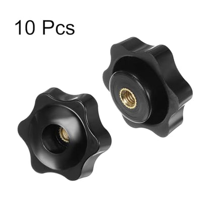 HARFINGTON 10pcs Star Knobs M6 Female Thread 38mm Head Plastic Through Hole Brass Screw-in Clamping Handles Threaded Hand Knobs, Black - color: Black, size: M6 x 38mm