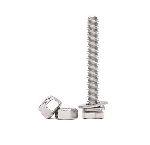 50pcs(10 Sets) 1/4-20 x 1-1/2" Hexagon Bolts, Nylon Inserted Lock Nuts,Hex Nuts, Spring Washers, Flat Washers,A2-70/18-8/304 Stainless Steel, Plain Finish, Full Thread - size: 1/4-20 x 1-1/2