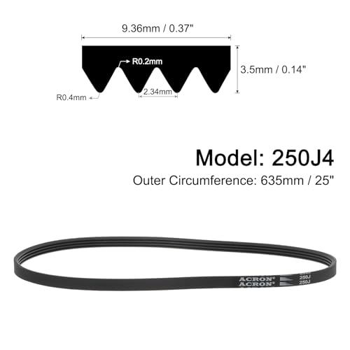 uxcell 250J4 PJ V-Ribbed Belt 4 Ribs 25" L x 0.37" W x 0.14" H, EPDM - size: 250J4