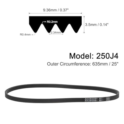 uxcell 250J4 PJ V-Ribbed Belt 4 Ribs 25" L x 0.37" W x 0.14" H, EPDM - size: 250J4