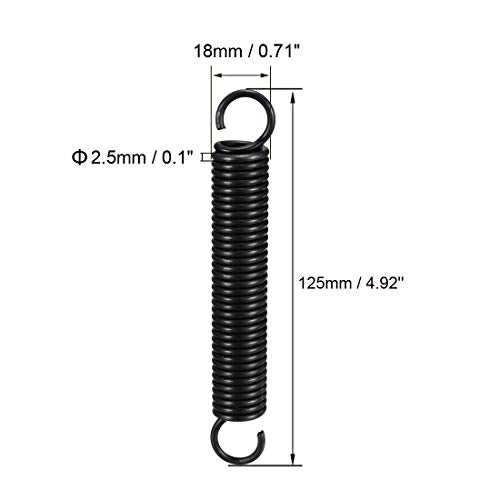 uxcell Extension Spring - 2.5mm Wire Dia, 18mm OD, 125mm Free Length Steel Small Dual Hook Tension Spring - size: 125mm