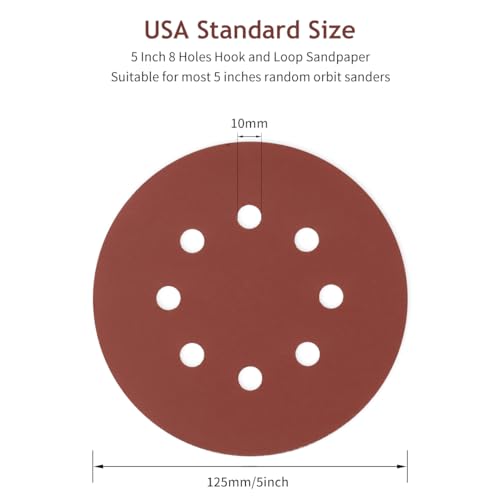 5 Inch 8 Hole Sanding Discs Hook and Loop, 50 PCS 800 Grit Round Sand Paper Disc, Aluminum Oxide Sandpaper Pads for Random Orbital Sander - style: 800 Grit,50-Pack