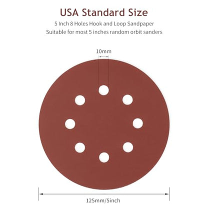 5 Inch 8 Hole Sanding Discs Hook and Loop, 50 PCS 800 Grit Round Sand Paper Disc, Aluminum Oxide Sandpaper Pads for Random Orbital Sander - style: 800 Grit,50-Pack