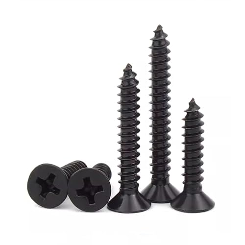 #10 X 1 Black Flat Head Sheet Metal Screws Phillips Drive Wood Screws, 304 Stainless Steel 18-8 Black Coating, Pack of 100 - color: Silver, size: #10 X 1"