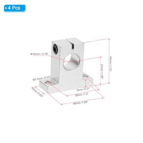 PATIKIL SK16 Aluminum Linear Motion Rod Rail Clamping Guide Support, 4 Pcs for 16mm Dia Shaft - size: SK16