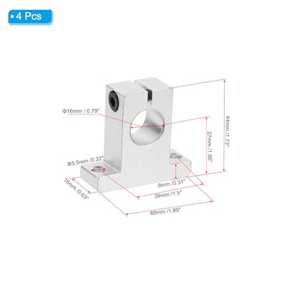 PATIKIL SK16 Aluminum Linear Motion Rod Rail Clamping Guide Support, 4 Pcs for 16mm Dia Shaft - size: SK16