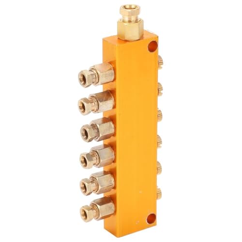 Brass Oil Distributor 5/6 Way Adjustable Lube Oil Piston Distributor Manifold Valve - 1 In 5/6 Out for Centralized Lubrication System(1 in 6 Out) - size: 1 in 6 Out