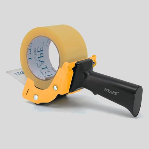 Packing Tape Dispenser, Fast Reloader Handheld Tape Dispenser, 3 inches Tape Dispenser for Moving Tape Refills, Durable Ergonomic Industrial Beta Machine for Packing & Moving Boxes, Yellow