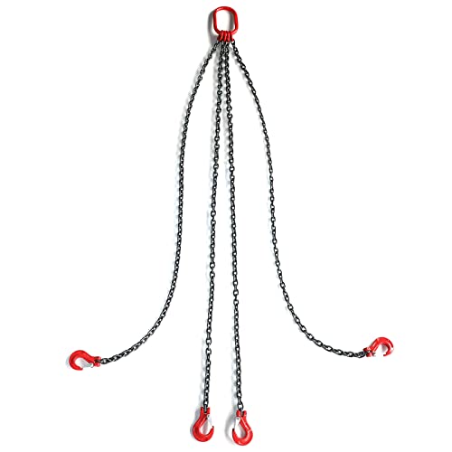 Pindex 1/4 Inch X 5 Ft Chain Slings for Lifting, G80 Alloy Steel Lifting Sling Hoist 3 Ton with 4 Leg Grab Hooks, 5 Feet - size: 5Ft 3T G80 Alloy