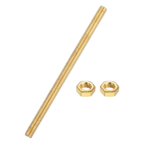 uxcell Brass Fully Threaded Rod, M6x1mm Pitch Right Hand Threads Studs with Solid Brass Hex Nuts, 100mm/4 Long Threaded Screw Rods Fasteners for Anchors Bolts Hangers Clamps - size: M6x1mmmm100mm