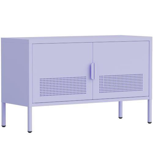 Wide Metal TV Stand Storage Cabinet with Accent Cabinet, Entertainment Center Cabinet for Home, Locker for Office Living Room for Office Home, Entryway and Hallway Purple - color: Lilac, style: TV stand-22"H-OL