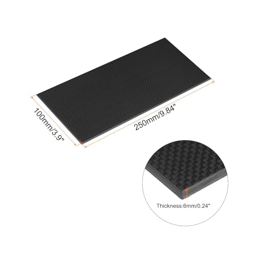 MECCANIXITY 1 Pcs Carbon Fiber Sheet 250×100×6mm Glossy Surface Pultruded Flat Carbon Fiber Board Plate Plain Weave Panel Sheet for Kites RC Airplane - size: 250×100×6mm, style: Glossy