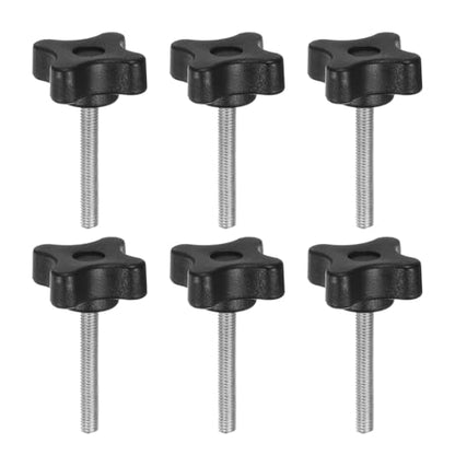 HARFINGTON 6pcs Star Clamping Knobs M5 x 35mm Metric Male Thread 32mm 4-Point Plastic Head Threaded Stud Knob Hand Tightening Thumb Screw Jig Handle, Black - size: M5 x 35mm x 32mm
