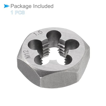 Hex Rethreading Die, M12 x 1.5 Pitch, Carbon Steel Cylindrical Pipe Threading Tool with 5 Chip Holes - (Applications: for Threading Repairing) - size: M12x1.5
