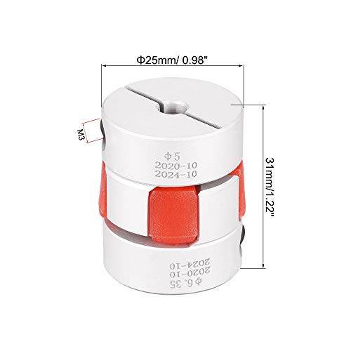 uxcell 5mm to 6.35mm Bore L31xD25 Flexible Coupling Jaw Coupler Shaft Joint for Servo Motor