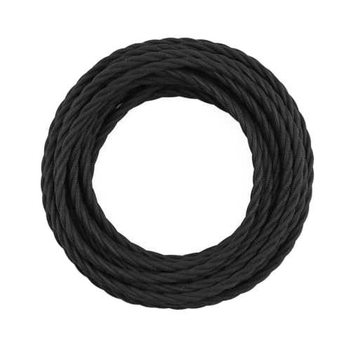 3 Core Fabric Cloth Covered Lamp Twisted Wire, PRUNLLA Vintage Industrial Electrical Cord, Flexible Cable for Retro Lamp, DIY Projects (Black) - color: Black