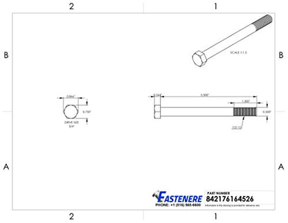 1/2-13 x 5-1/2" Hex Head Cap Screw Bolts, External Hex Drive, Stainless Steel 304, Partially Threaded, Stainless Steel, Quantity 5 By Fastenere - size: 1/2-13 x 5-1/2 Inch (5 Pack)