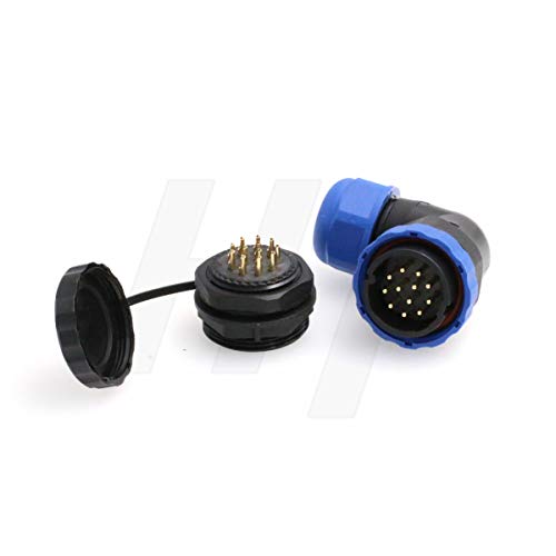HangTon HE29 12 Pin Right Angle Waterproof Connector Male Female Plug Socket for Outdoor Power, 90-Degree - size: 12 pin