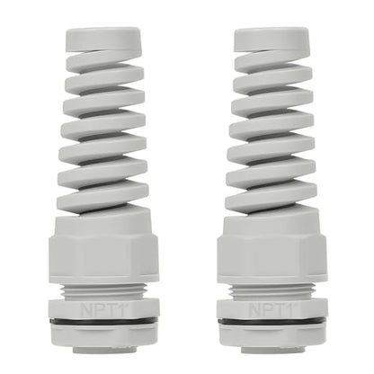 LeMotech 2Pcs NPT 1" IP68 Waterproof Cable Gland Flex Spiral Strain Relief Grey Nylon Joint with Gaskets for 18-25mm Wire Thread - color: Grey, size: NPT 1" (2-Pack)