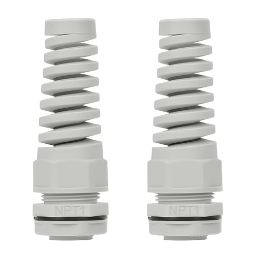 LeMotech 2Pcs NPT 1" IP68 Waterproof Cable Gland Flex Spiral Strain Relief Grey Nylon Joint with Gaskets for 18-25mm Wire Thread - color: Grey, size: NPT 1" (2-Pack)