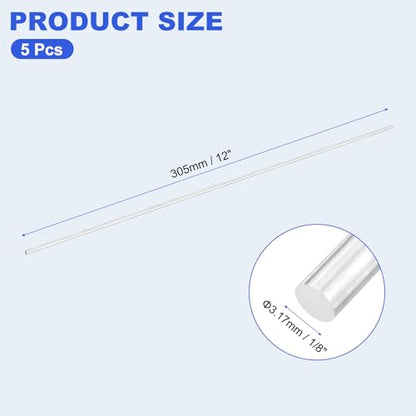 uxcell 5pcs 304 Stainless Steel Round Rods, 1/8" Dia x 12" Length Stainless Steel Metal Solid Shaft Rod Bar for Industry Use Metal Working Hobbies DIY Craft, Silver - size: 1/8" Dia x 12" Length