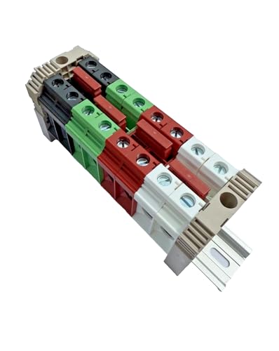 Power Distribution UL International Connector Dinkle Parallel Assembly White Red Green Black with Jumpers DIN Rail Terminal Blocks L1 L2 N GND (150 Amp) - size: 150 Amp
