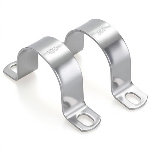 6 PCS 2 Inch, 304 Stainless Steel Thickened Pipe Clamps, Heavy-Duty Two Hole U-Bracket Conduit Clips for HVAC, Electrical, Plumbing, Secures Rigid Pipe/Tube on Wood/Metal/Concrete (50mm) - size: 2" (50mm)