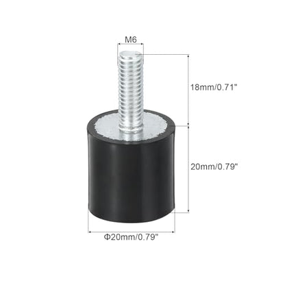 uxcell M6 Thread Rubber Mounts, Vibration Isolators, Cylindrical Shock Absorber with Studs 20 x 20mm 8pcs - size: M6x20x20mm