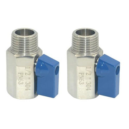 VARMHUS Pack of 2 304 Stainless Steel NPT Mini Ball Valve, Female x Male Thread Shut Off Valve for Water, Oil and Gas (1/2inch) - size: 1/2inch