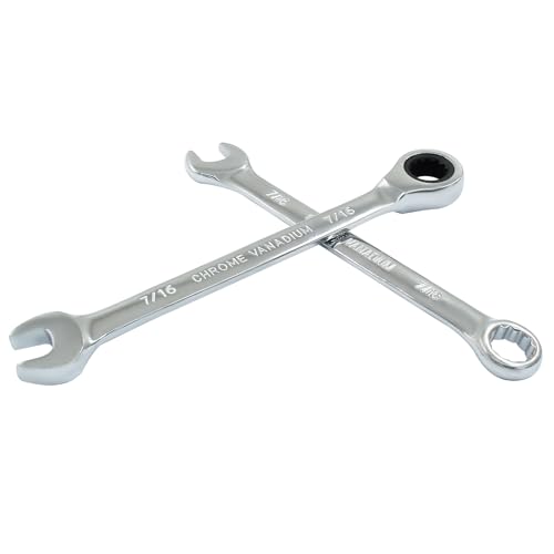 7/16 Inch Ratcheting Wrench 2 Pcs 72-Tooth 12-Point Chrome Plated - size: 0.44 Inch