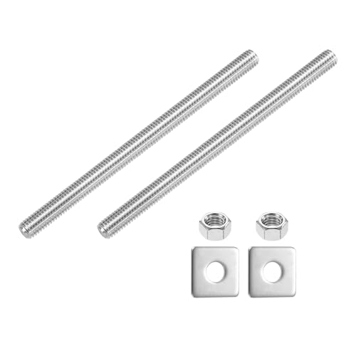 uxcell 3/8"-16 UNC Fully All Threaded Rod, 2 Pcs 304 Stainless Steel Long Threaded Screw 5.9" Length Right Hand Threads with Square Washers for Furniture Mounting Assembly Fastening - size: 5.9"